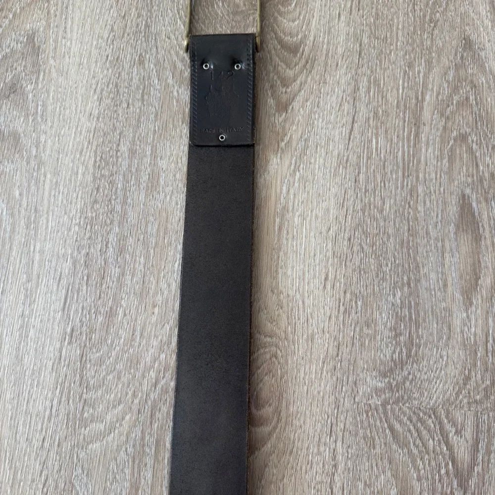 VTG Italian Leather Belt Brass Stirrup Hook Buckle Dark Brown Made in Italy 36